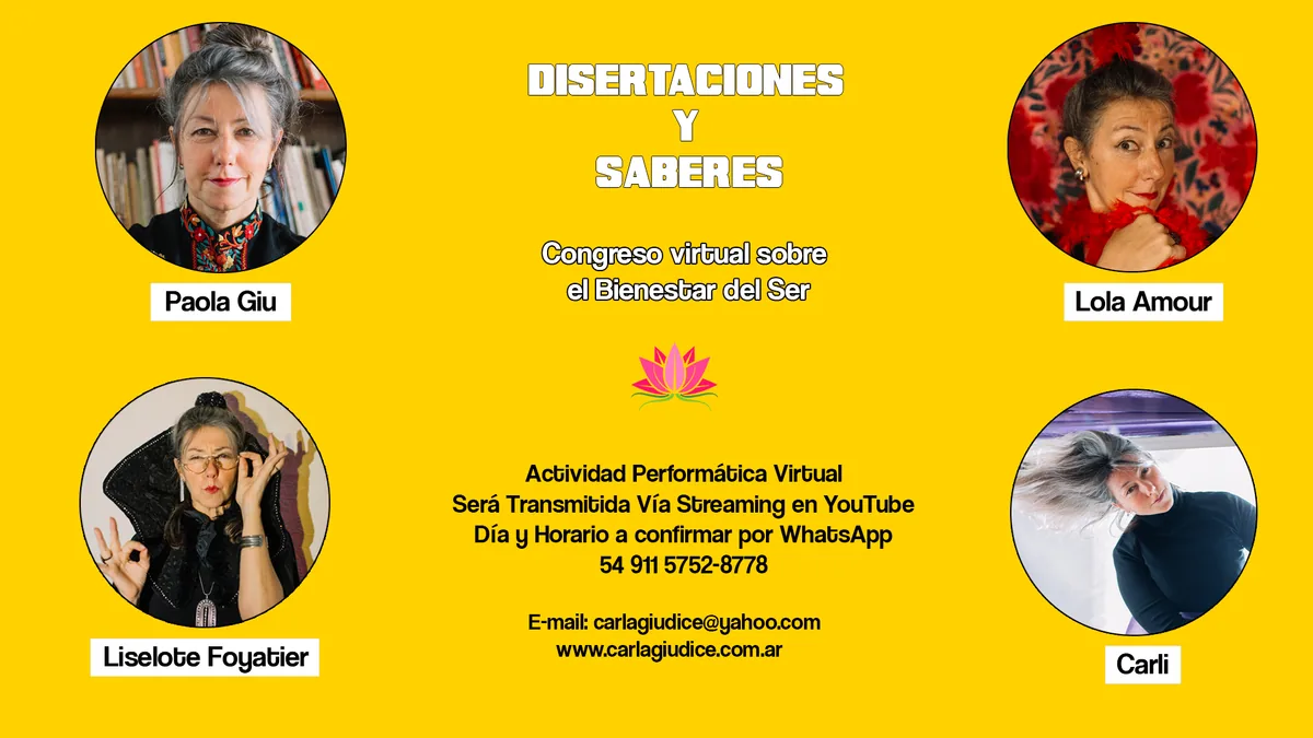 Afiche de Disertaciones y Saberes con cuatro personajes